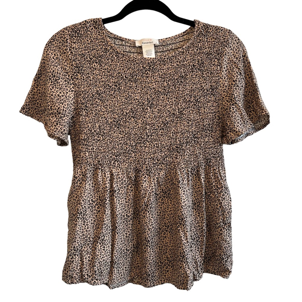Urban Romantics Smocked Cheetah Print Babydoll Top - L